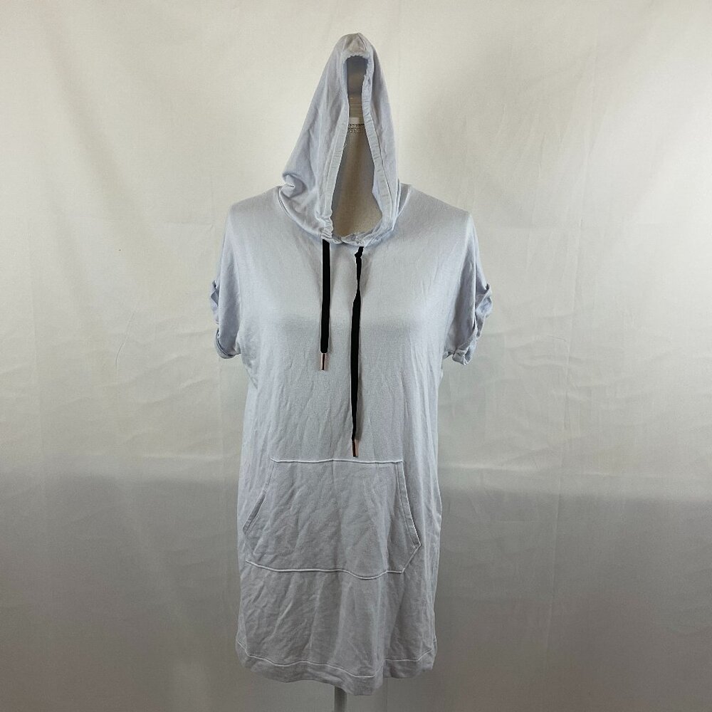 Beyond Yoga Kangaroo Pocket Hoodie Top S Light Blue-White Drop Sleeve Oversized
